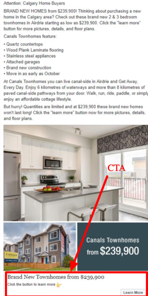 CTA real estate example on facebook