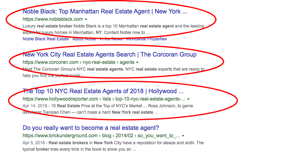 Real Estate agent new york Google search results 