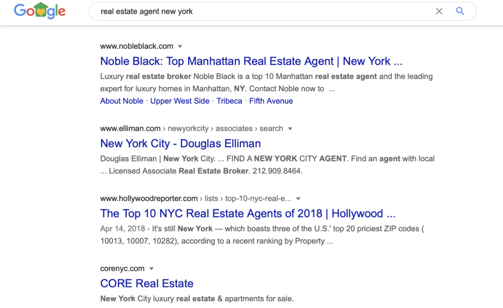 real estate google result